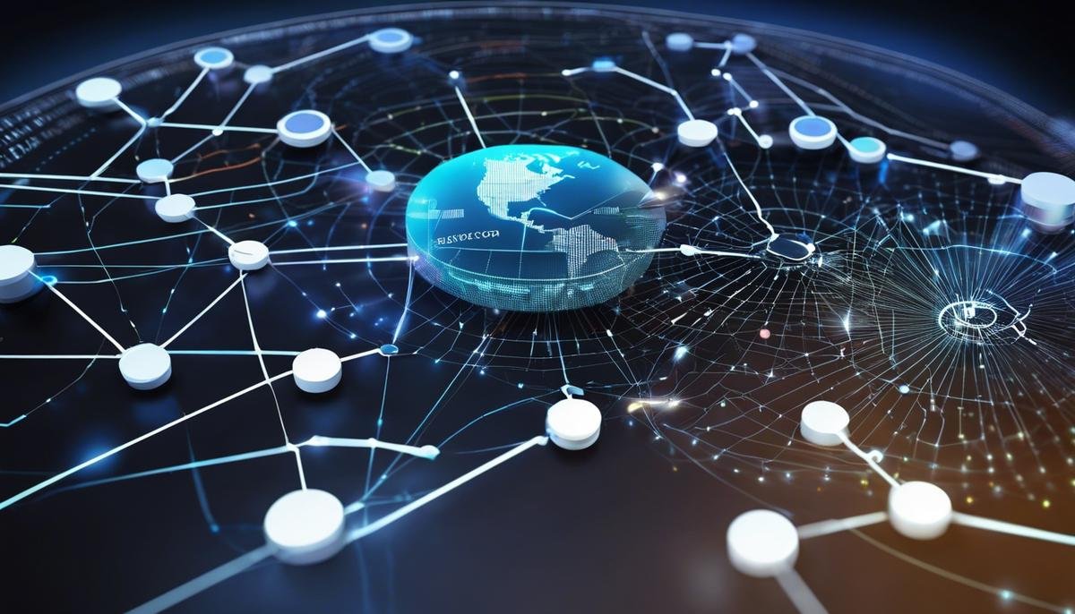 An image depicting the future of Big Data in the supply chain management with interconnected arrows and data visualizations.