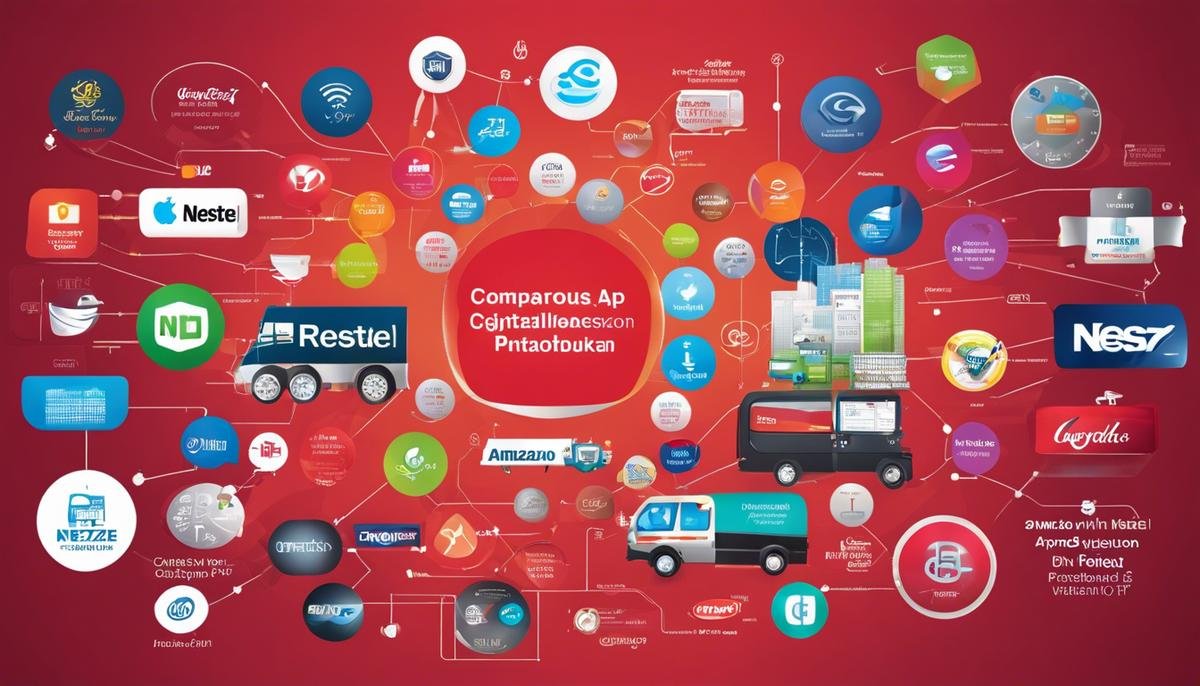 Image: Examples of companies implementing digitalization in their supply chains, featuring logos of Amazon, Apple, Nestlé, Toyota, Volkswagen, Pfizer, and Roche